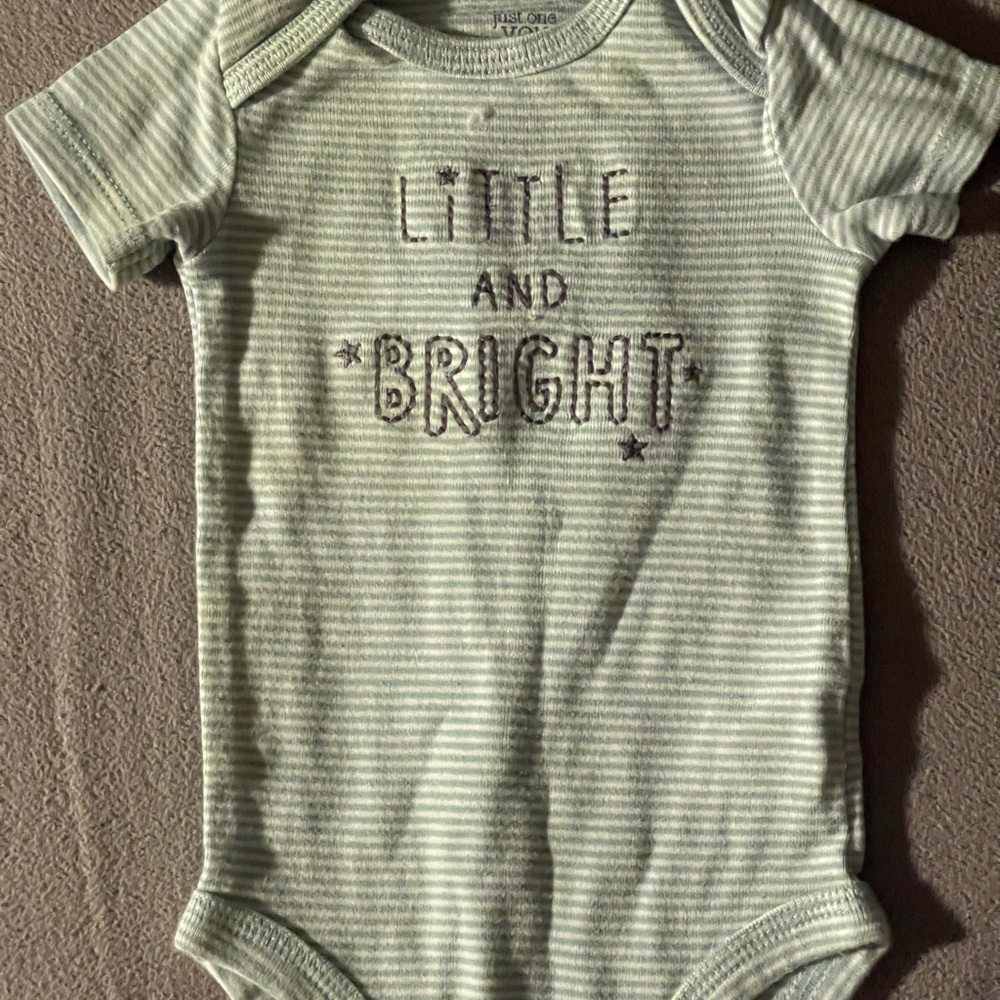 Little Me Green Striped Bodysuit with 'Little and Bright' Design